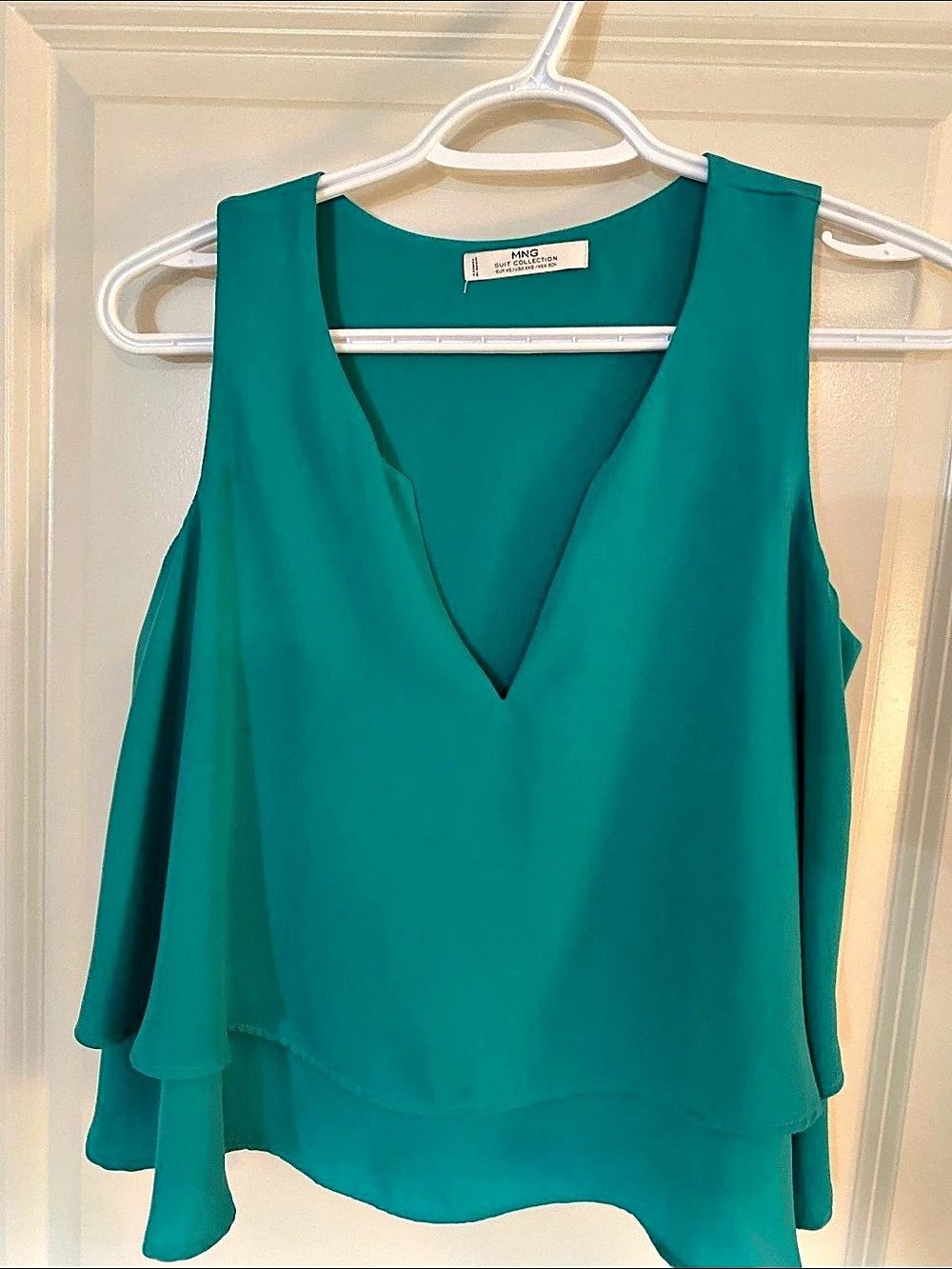 MNG V-Neck Layered Blouse in Green Size XS Like New